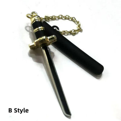 One Piece Roronoa Zoro Mini Katana Keychain, Anime Metal Sword Pendant with Scabbard, 4 Styles Wado Ichimonji Sandai Kitetsu Shusui Enma Replica, Collectible Bag Charm & Anime Fan Gift