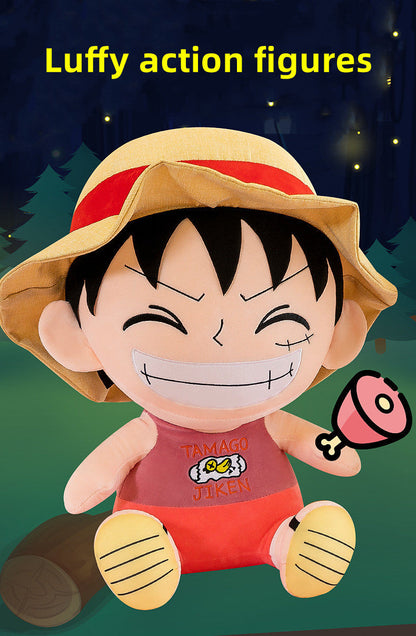 One Piece Luffy Plush Doll, Cute Monkey D Luffy Sitting Stuffed Plush Toy, Soft Anime Character Figure Pillow, Collectible Decor Gift for One Piece Fans Kids Adults