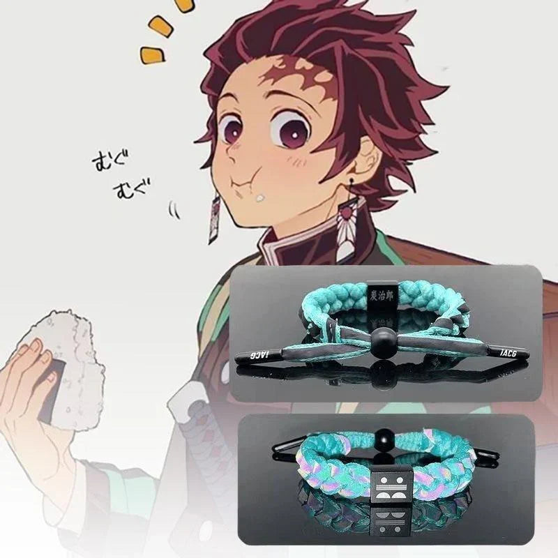 Demon Slayer Anime Braided Bracelet, Tanjiro Nezuko Rengoku Giyuu Cosplay Handmade Woven Rope Bracelet, Adjustable Character Themed Wristband, Anime Fan Collectible Jewelry Gift for Men Women Teens