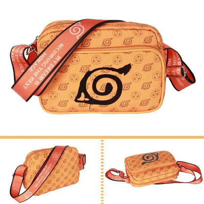 Naruto Anime Crossbody Bag, Konoha Leaf Symbol Printed Casual Messenger Shoulder Bag, Adjustable Strap Multi Zipper Pocket Small Sling Bag, Anime Fan Daily Carry Bag Gift