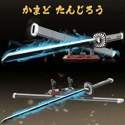 Demon Slayer Tanjiro Nichirin Sword Building Block Set, Anime Katana Model with Display Stand, DIY Assembly Bricks, Collectible Sword Model, Gift for Anime & Block Fans