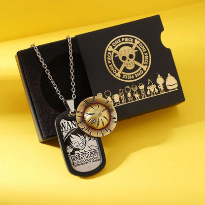 One Piece Anime Dog Tag Necklace Keychain, Luffy Zoro Ace Metal Pendant, Vintage Engraved Dog Tag, Collectible Cosplay Jewelry Gift Set with Gift Box for One Piece Fans