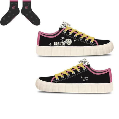 Boruto Naruto Next Generations Anime Low Top Canvas Sneakers, Konoha Symbol Printed Lace-up Casual Shoes, Breathable Memory Foam Footwear, Anime Cosplay Daily Walking Shoes, Fan Gift for Men Women Teens