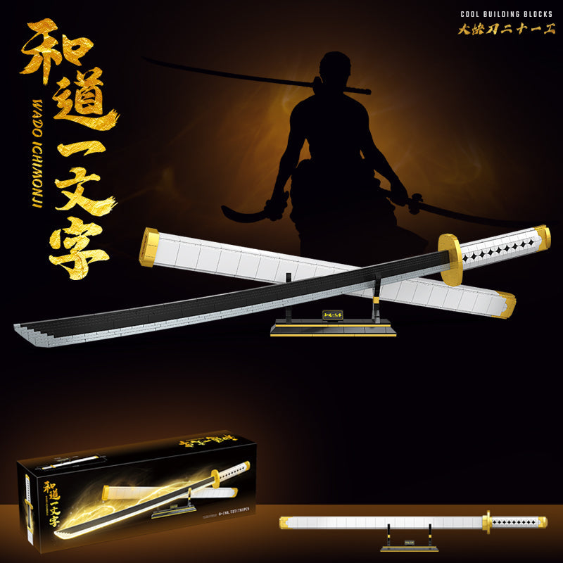 One Piece Wado Ichimonji Katana Building Blocks Set, Anime Samurai Sword Model, DIY Assembly Bricks with Display Stand, Zoro Replica Sword Building Kit, Collectible Desktop Decor Gift for Adults Teens Anime Fans