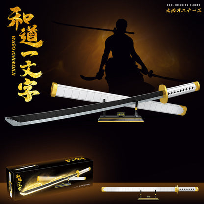 One Piece Wado Ichimonji Katana Building Blocks Set, Anime Samurai Sword Model, DIY Assembly Bricks with Display Stand, Zoro Replica Sword Building Kit, Collectible Desktop Decor Gift for Adults Teens Anime Fans