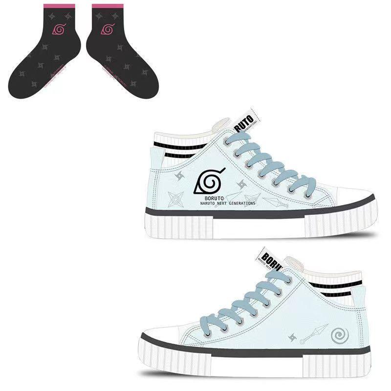 Naruto Leaf Village High Top Canvas Shoes, Anime Naruto Hidden Leaf Symbol Printed Sneakers, Light Blue Casual High-top Canvas Footwear, Anime Cosplay Daily Wear Shoes, Collectible Gift for Naruto Fans Men Women