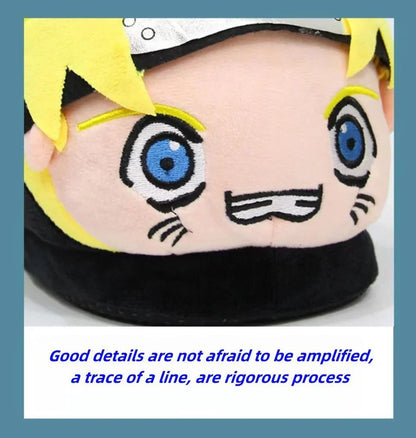 Naruto Anime Plush House Slippers, Uzumaki Naruto 3D Cartoon Character Warm Furry Indoor Slippers, Non-slip Sole Soft Cozy Home Slippers, Anime Fan Cosplay Gift