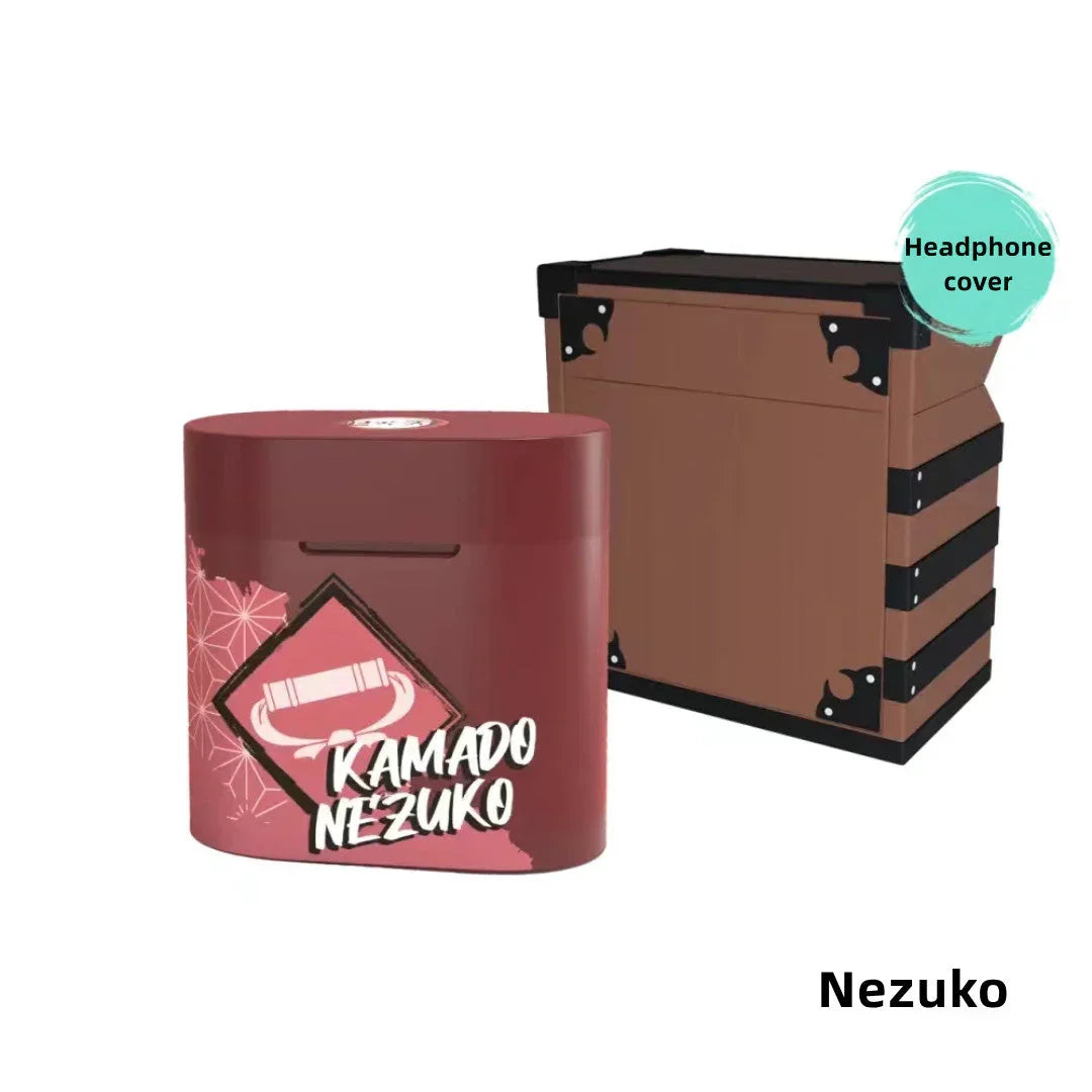 Demon Slayer TWS Wireless Bluetooth Earbuds, Tanjiro Nezuko Anime Earphones with Cute Charging Case, Noise Reduction Stereo Headset, Portable Anime Merch Gift for Demon Slayer Fans