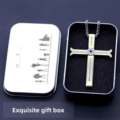 One Piece Mihawk Cross Necklace, Dracule Mihawk Hawk Eyes Pendant, Anime Stainless Steel Cross Keychain, Cosplay Jewelry with Gift Box, One Piece Fan Accessories Gift