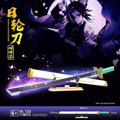 Demon Slayer Shinobu Nichirin Sword Building Block Set, Kochou Shinobu Anime Katana Model with Scabbard & Display Stand, Collectible Cosplay Prop Bricks Kit, Gift for Demon Slayer Fans