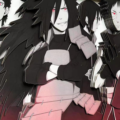 Naruto Uchiha Family 3D Layered Paper Cut Art Frame, Uchiha Clan Group Portrait Paper Carving Shadow Box, Handmade Stratified Anime Wall Painting, Framed Wall Hanging Decor, Collectible Art Gift for Naruto Fans