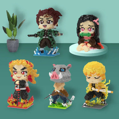 Demon Slayer Micro Building Blocks Set, Anime Character Mini Brick Figure, Tanjiro Nezuko Zenitsu Inosuke Rengoku Giyuu DIY Assembly Model, Collectible Anime Statue Toy, Gift for Anime Fans