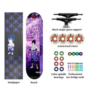 Naruto Anime Complete Skateboard, 7-Layer Maple Wood Deck Anime Character Graphic Standard Trick Skateboard, Fully Assembled Skate Board for Beginners Teens Adults, Anime Fan Gift