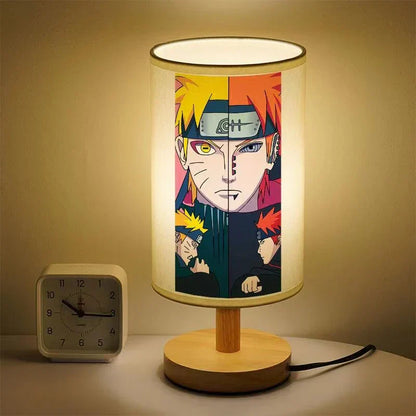 Naruto Anime Table Lamp, Cylindrical Fabric Lampshade Night Light with Solid Wood Base, Anime Character Print Desk Lamp, Bedroom Bedside Decor Lamp, Collectible Gift for Naruto Anime Fans