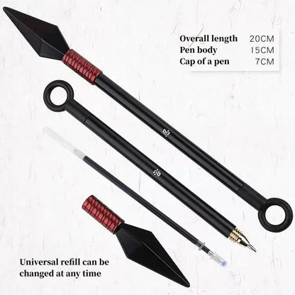 Naruto Kunai Shape Metal Ballpoint Pen, Anime Weapon Model Pen with Display Stand, Removable Refill, Creative Stationery Collectible Desk Decor Gift for Naruto Fans