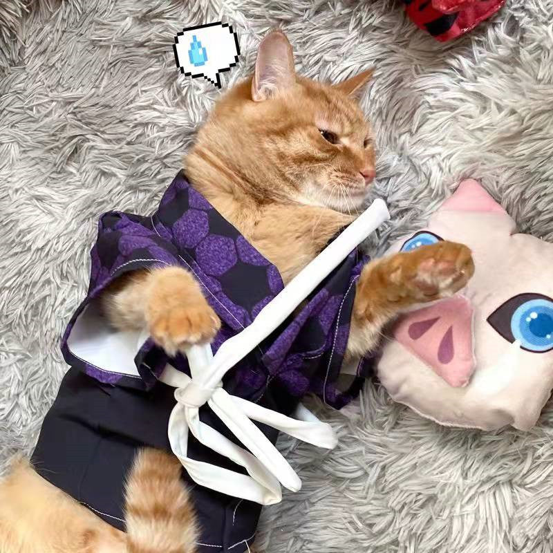 Demon Slayer Anime Pet Costume, Kimetsu no Yaiba Dog Cat Cosplay Outfit, Tanjiro Rengoku Shinobu Nezuko Pet Kimono Clothes, Halloween Cosplay Dress Up for Small Medium Pets, Anime Pet Photo Prop