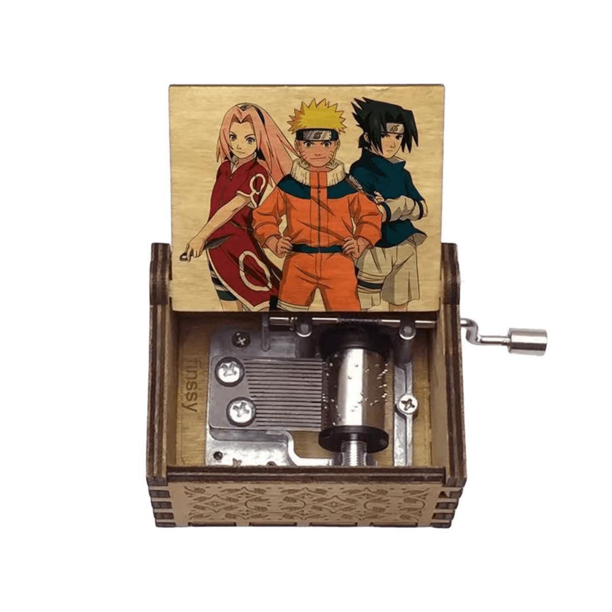 Naruto Anime Hand Crank Wooden Music Box, Classic Anime Theme Song Engraved Wooden Musical Box, Multiple Naruto Character Print, Vintage Hand Crank Music Box Collectible Gift for Anime Fans Teens Adults