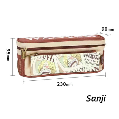 One Piece Anime Pencil Case, Luffy Zoro Sanji Chopper Wanted Poster Large Capacity Pen Bag, Multi-layer Canvas Stationery Storage Pouch, Anime School Supplies Gift for One Piece Fans