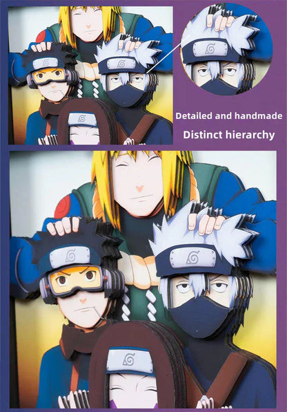 Naruto Minato Team 3D Paper Cut Shadow Box Framed Art, Handmade Layered Papercraft Wall Decor, Minato Kakashi Obito Rin Anime Picture Frame, Anime Fan Room Decor Gift