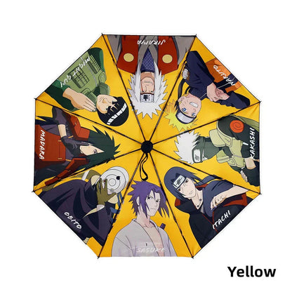 Naruto Anime Folding Umbrella, Akatsuki Red Cloud Pattern Windproof Rain Sun Umbrella, Anti-UV Portable Foldable Parasol, Cosplay Merch Gift for Naruto Fans