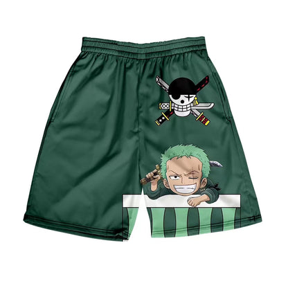 One Piece Anime Shorts, Luffy Zoro Sanji Chopper Printed Casual Beach Shorts, Elastic Waist Loose Short Pants, One Piece Merch Summer Swim Trunks for Men Anime Fans