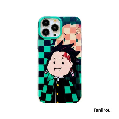 Demon Slayer Cute Chibi Tanjiro Nezuko Phone Case, Kawaii Cartoon Anime Protective Cover, Soft Shockproof Silicone Phone Shell for iPhone, Demon Slayer Manga Fan Merch Gift