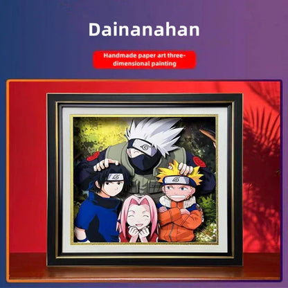 Naruto Team 7 Kakashi 3D Paper Cut Shadow Box Framed Art, Handmade Layered Papercraft Wall Decor, Anime Picture Frame, Fan Collectible Room Decor Gift