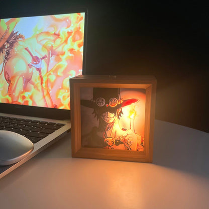 One Piece Anime Light Painting Frame Night Light, Luffy Ace Zoro Wooden Photo Frame Lamp, LED Decor Table Lamp Wall Art Decor, Anime Room Decor Merch Gift for One Piece Fans