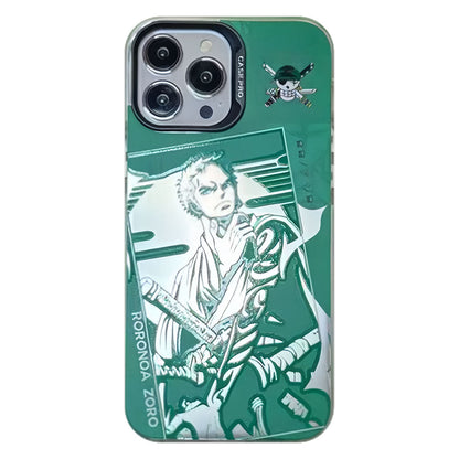 One Piece Luffy Zoro Anime Phone Case for iPhone, Manga Silver Foil Print Protective Cover, Straw Hat Pirates Character Phone Shell, Shockproof Slim Phone Case, Anime Gift for One Piece Fans