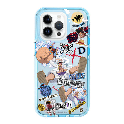 One Piece Luffy Gear 5 Anime Phone Case, Colorful Transparent Shockproof Protective Cover, Nika Luffy Comic Collage Print Case, Cute Pastel Bumper Phone Shell, Anime Merch Gift for iPhone