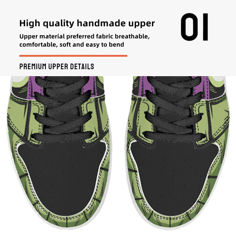 Dragon Ball Cell Anime High Top Sneakers, Green Black Purple Custom Print Streetwear Shoes, Men Women Casual Fashion Sneakers, Anime Fan Collectible Footwear Gift