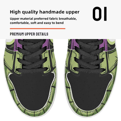 Dragon Ball Cell Anime High Top Sneakers, Green Black Purple Custom Print Streetwear Shoes, Men Women Casual Fashion Sneakers, Anime Fan Collectible Footwear Gift