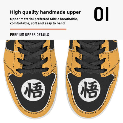Dragon Ball Son Goku Anime High Top Sneakers, Yellow Black Custom Print Streetwear Shoes, Men Women Casual Fashion Sneakers, Anime Fan Collectible Footwear Gift