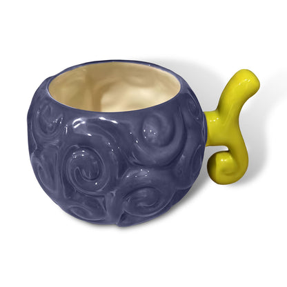 One Piece Devil Fruit Ceramic Mug, Gum-Gum Fruit & Dark-Dark Fruit 3D Sculpted Coffee Cup, Novelty Anime Drinking Cup, Unique Tea Bowl, Desktop Decor Collectible Gift for One Piece Fans