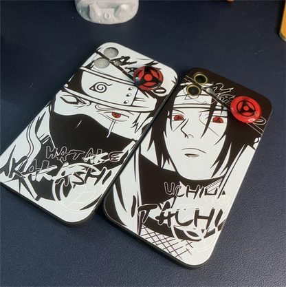 Naruto Anime Phone Case, Itachi Kakashi Black White Manga Print Case with Sharingan Pop Socket, Shockproof Soft TPU Protective Cover, Naruto Fan Phone Case Gift