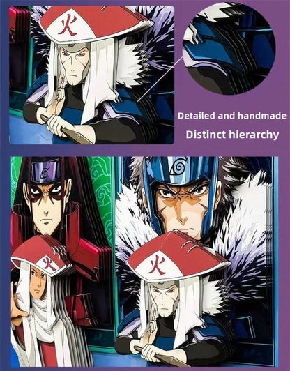 Naruto All Seven Hokages Long 3D Paper Cut Shadow Box Framed Art, Handmade Layered Papercraft Wall Decor, Anime Picture Frame, Fan Collectible Decor Gift