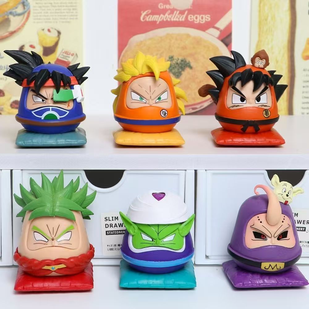 Dragon Ball Anime Daruma Piggy Bank, 6 Styles Cute Goku Vegeta Majin Buu Piccolo Broly Dharma Coin Saving Box, Cartoon Figure Money Bank, Dragon Ball Collectible Ornament Gift for Anime Fans