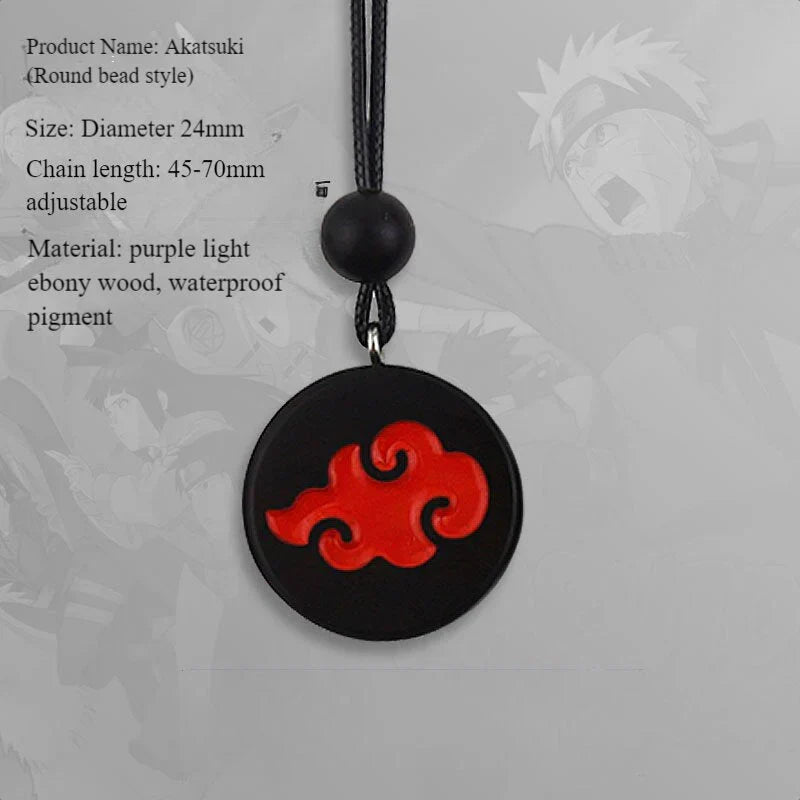 Naruto Anime Symbol Pendant Necklace, Akatsuki Red Cloud Sharingan Konoha Logo Wooden Necklace, Adjustable Rope Chain Cosplay Jewelry, Gift for Naruto Fans