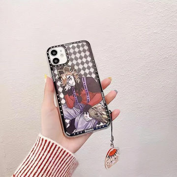 Demon Slayer Anime Phone Case, Akaza Muzan Pattern Clear Soft TPU Case with Character Pendant, Shockproof Slim Protective Phone Cover, Cute Anime Phone Shell for iPhone, Anime Merch Gift for Demon Slayer Fans