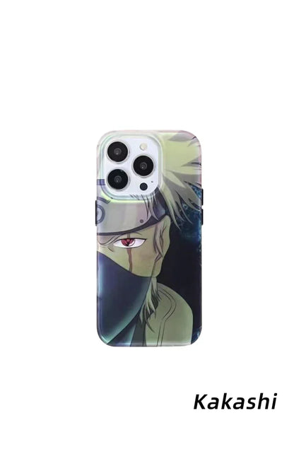Naruto Anime Holographic Print Phone Case for iPhone, Uchiha Sasuke Hatake Kakashi Color Shifting Manga Character Cover, Slim Shockproof Anti-Scratch Soft Protective Phone Shell, Anime Naruto Fan Birthday Gift