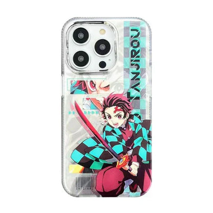 Demon Slayer Anime Poster Style Phone Case for iPhone, Tanjiro Zenitsu Vibrant Character Art Clear Transparent Shockproof Slim TPU Protective Phone Cover, Kimetsu no Yaiba Anime Phone Shell, Demon Slayer Fan Merch Gift