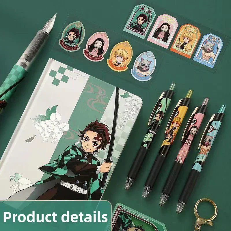 Demon Slayer Stationery Gift Box Set, Anime Tanjiro Hardcover Notebook, Gel Pens, Stickers, Acrylic Keychain, Complete School Supplies Collection Kit, Birthday Gift for Students Anime Fans