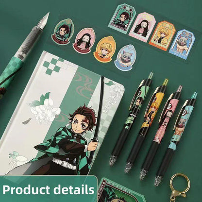 Demon Slayer Stationery Gift Box Set, Anime Tanjiro Hardcover Notebook, Gel Pens, Stickers, Acrylic Keychain, Complete School Supplies Collection Kit, Birthday Gift for Students Anime Fans