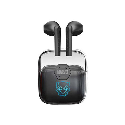 Marvel TWS True Wireless Bluetooth Earbuds, Iron Man Black Panther Semi In-ear Earphones, Transparent Charging Case Marvel Stereo Headphones, Portable Marvel Collectible Earbuds, Gift for Marvel Superhero Fans