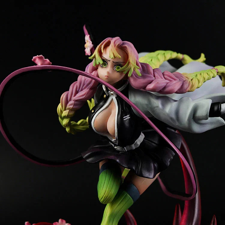 Demon Slayer Mitsuri Kanroji Figure, Love Hashira Mitsuri Kanroji GK Statue, Anime Fighting Pose Figurine with Transparent Effect Base, Collectible Desktop Ornament Gift for Demon Slayer Fans