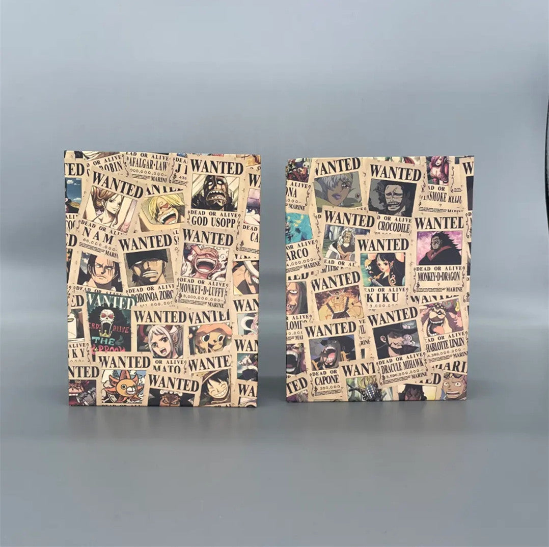 One Piece Wanted Poster Collection Book, Anime Bounty Wanted Posters Album, Vintage Kraft Paper Wanted Cards with Storage Book, Collectible Bounty Poster Set Gift for One Piece Fans