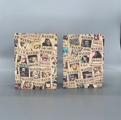 One Piece Wanted Poster Collection Book, Anime Bounty Wanted Posters Album, Vintage Kraft Paper Wanted Cards with Storage Book, Collectible Bounty Poster Set Gift for One Piece Fans