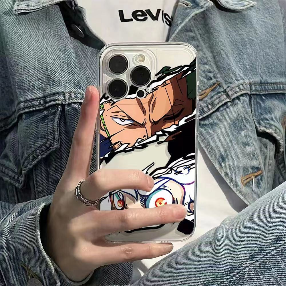 One Piece Roronoa Zoro & Yamato Phone Case, Anime Cracked Effect Clear Protective Case, Shockproof Transparent Cover for iPhone