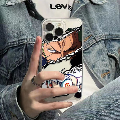 One Piece Roronoa Zoro & Yamato Phone Case, Anime Cracked Effect Clear Protective Case, Shockproof Transparent Cover for iPhone