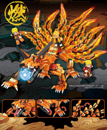 Naruto Nine Tails Kurama Building Blocks Set, Large 9-Tailed Fox Model with Naruto Minifigures, Collectible Anime Bricks Toy, Creative Desktop Decoration Gift for Naruto Fans